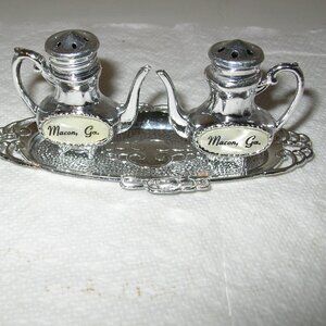 Vintage Silver Teapot Salt Pepper Shakers w/Tray Macon, GA Japan NEW H